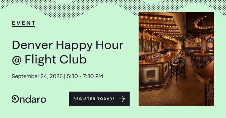 Ondaro event banner with a photo of Flight Club Denver's warm, string-lit bar and lounge interior.